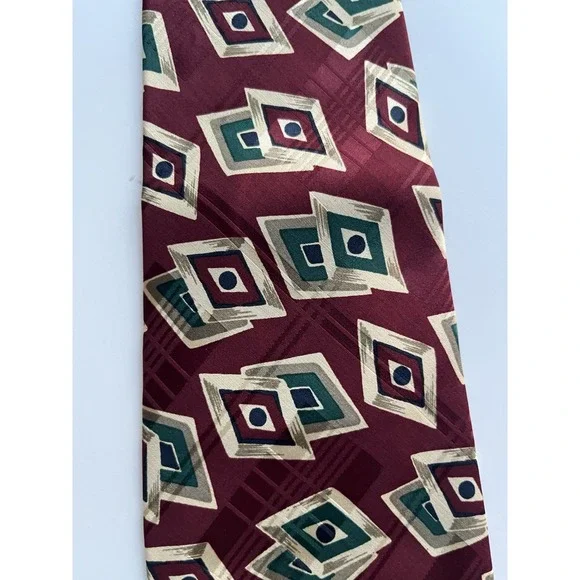Polo Ralph Lauren Hand Made Neck Tie Burgundy Geometric 57" X 3 3/4" - Picture 2 of 5